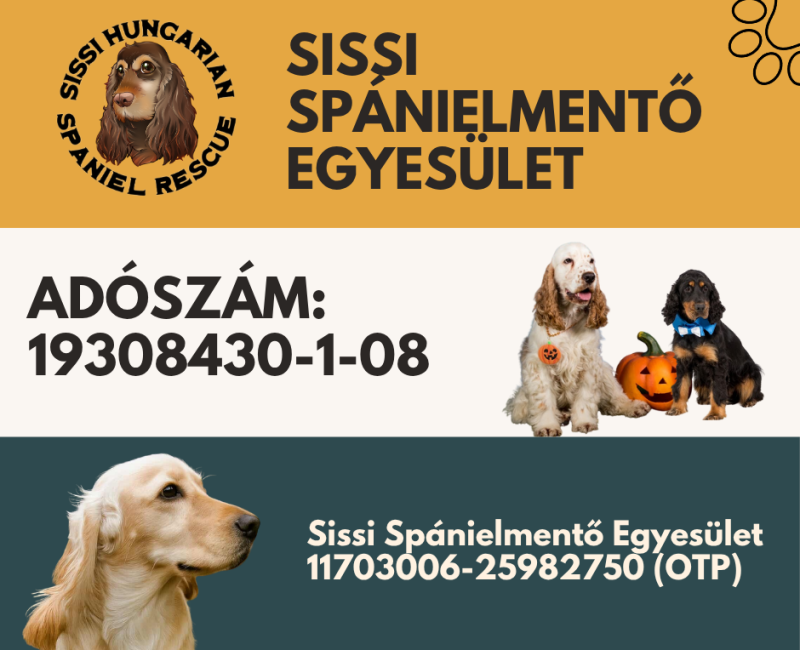 Sissi Spanielmento Egyesület Adoszam 19308430-1-08 Sissi Spánielmentő Egyesület 11703006-25982750 (OTP)